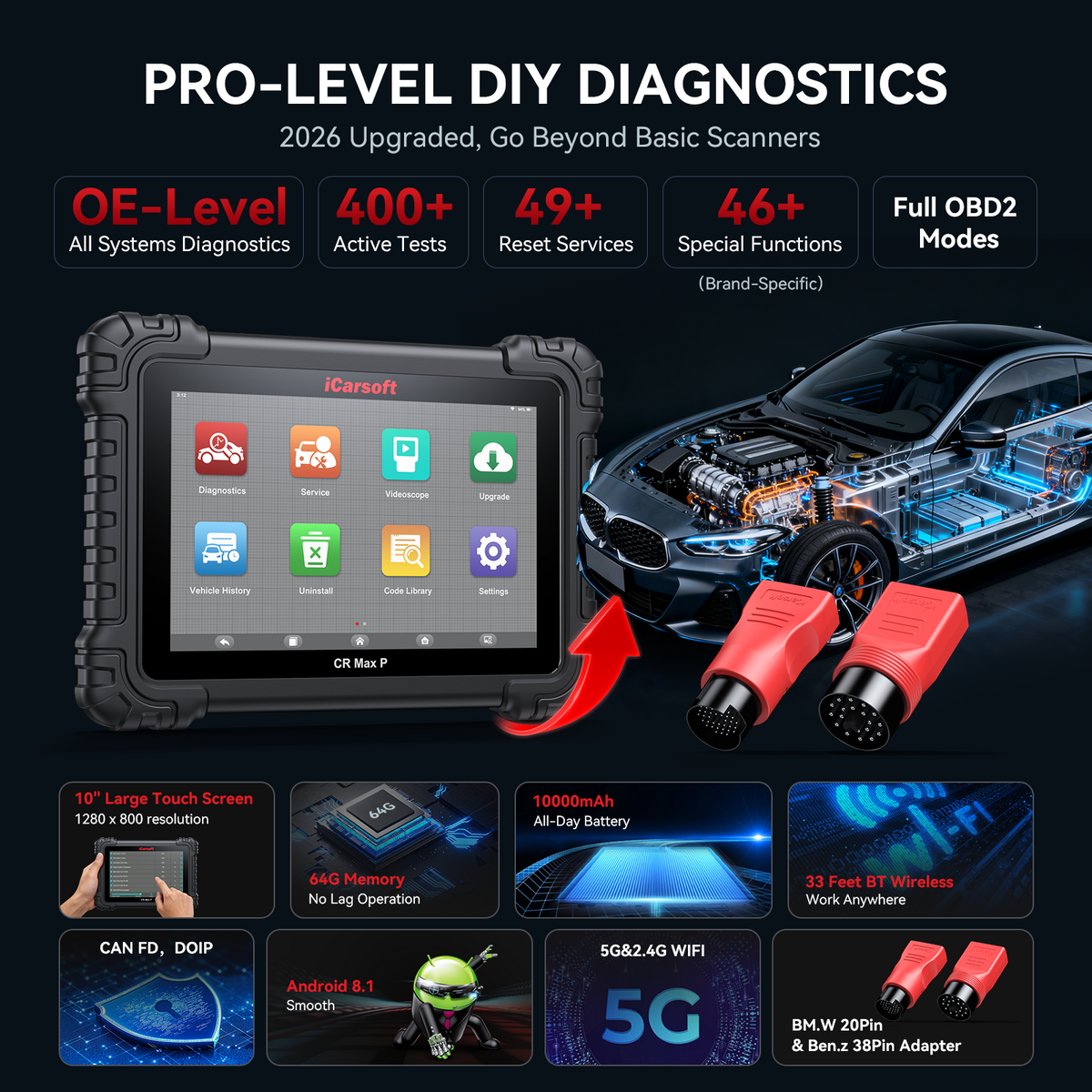 iCarsoft CR Max P — Bi-Directional Scan Tool with Topology Mapping for 58 Car Brands