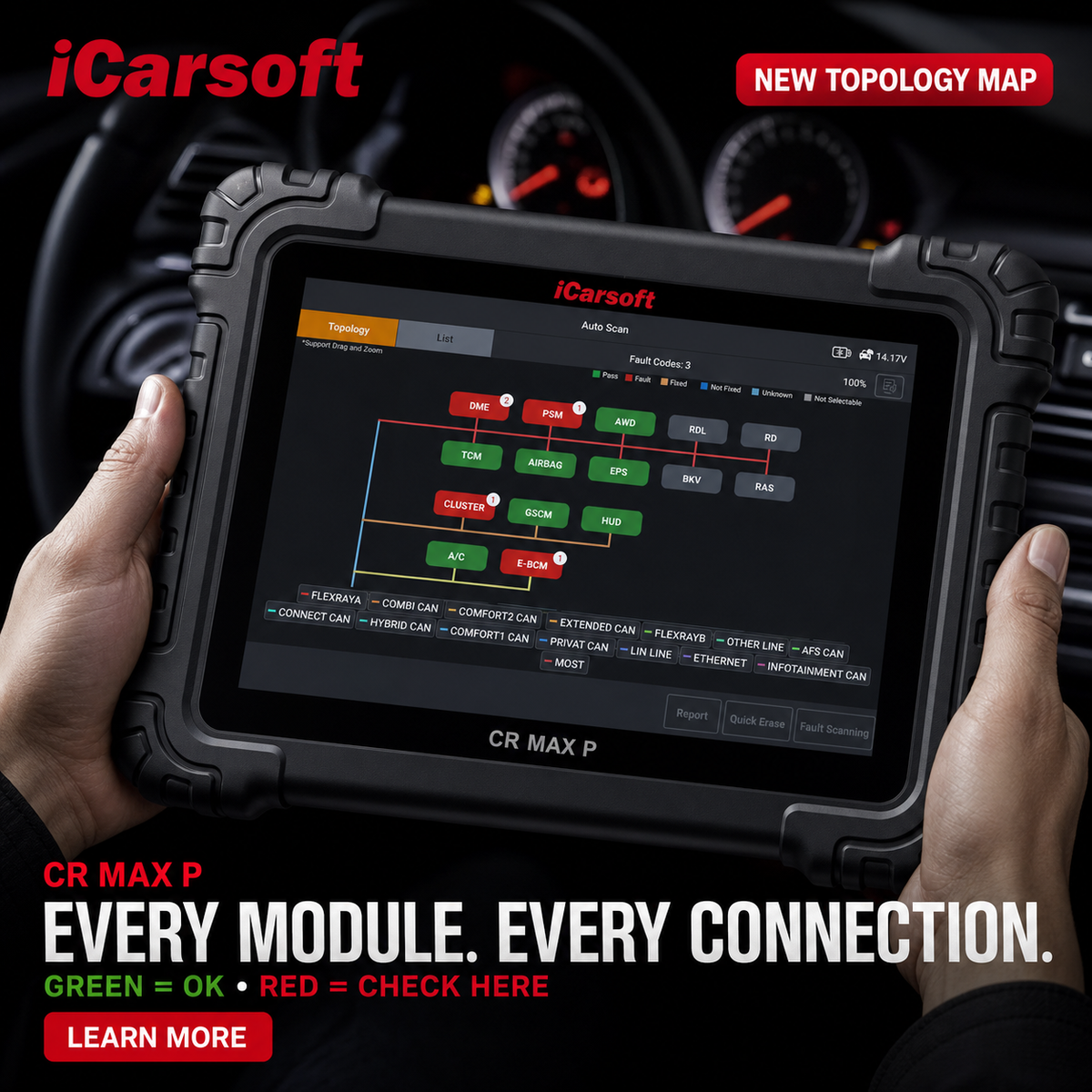 iCarsoft CR Max P — Bi-Directional Scan Tool with Topology Mapping for 58 Car Brands